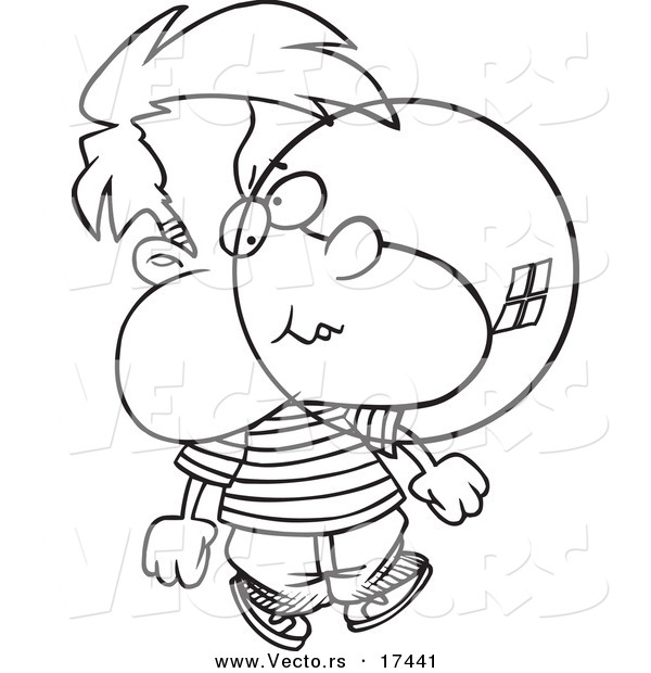 Vector of a Cartoon Boy Blowing Bubble Gum - Coloring Page Outline