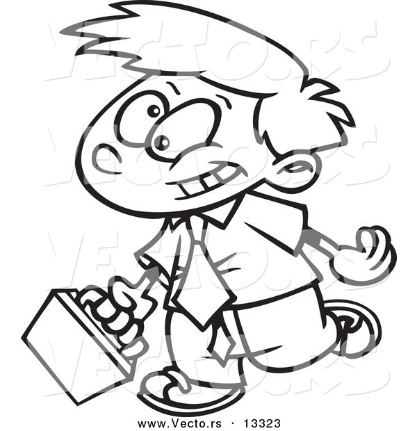 Vector of a Cartoon Boy Businessman Wearing a Tie and Walking - Coloring Page Outline