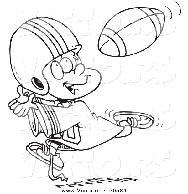 Vector of a Cartoon Boy Catching a Football - Coloring Page Outline