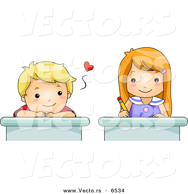 Vector of a Cartoon Boy Crushing over a School Girl