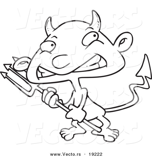 Vector of a Cartoon Boy Devil - Outlined Coloring Page
