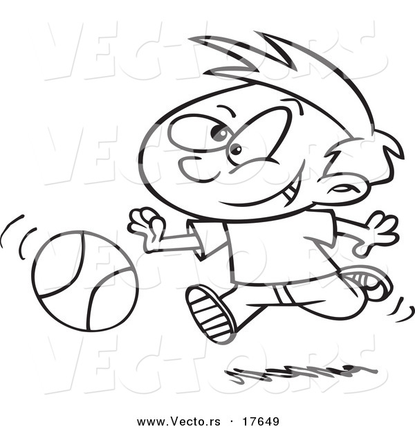 Vector of a Cartoon Boy Dribbling a Basketball - Coloring Page Outline