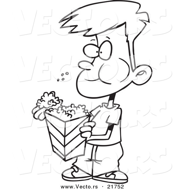 Vector of a Cartoon Boy Eating Popcorn - Outlined Coloring Page