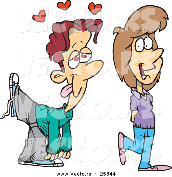 Vector of a Cartoon Boy Falling in Love with a Girl While Walking and Talking