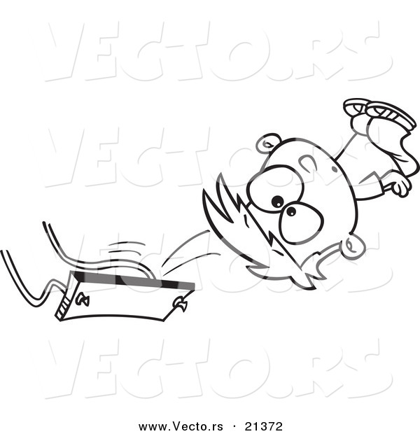 Vector of a Cartoon Boy Falling off a Swing - Outlined Coloring Page