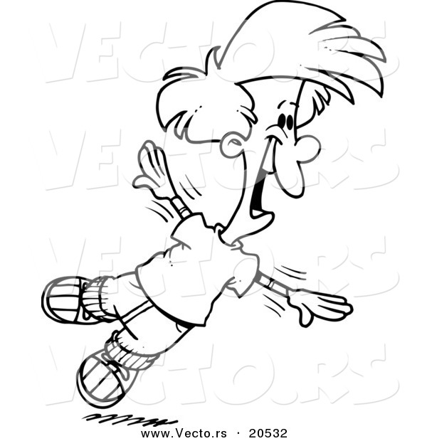 Vector of a Cartoon Boy Flapping His Arms and Flying - Coloring Page Outline