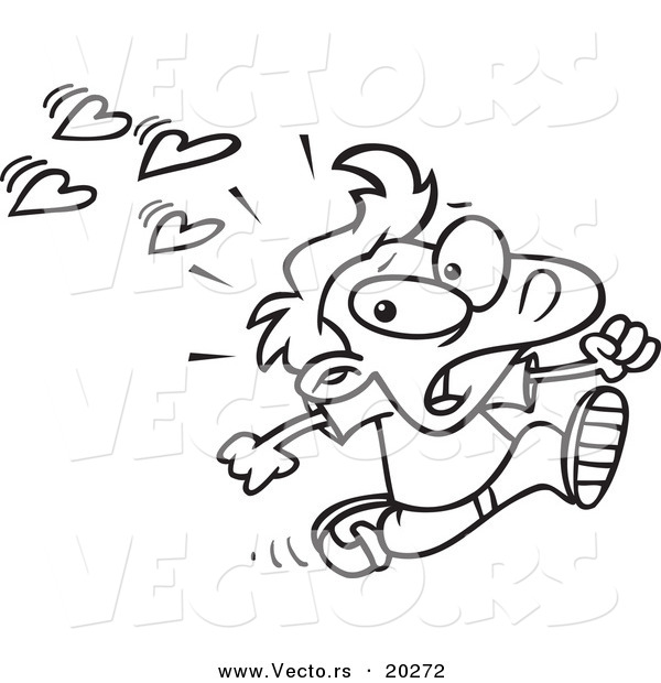 Vector of a Cartoon Boy Fleeing from Love - Outlined Coloring Page