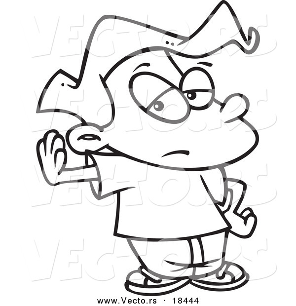 Vector of a Cartoon Boy Gesturing to Talk to the Hand - Outlined Coloring Page