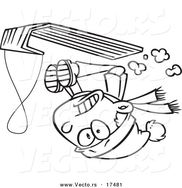 Vector of a Cartoon Boy Going Upside down on His Sled - Coloring Page Outline