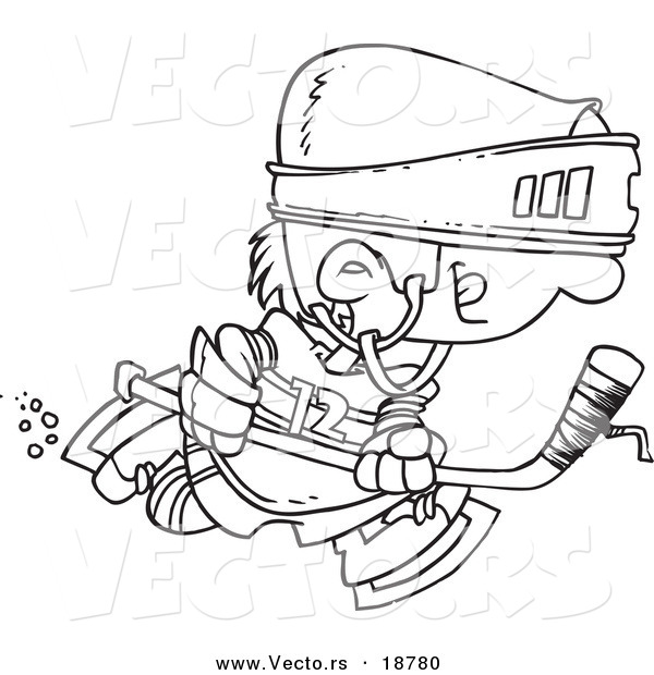 Vector of a Cartoon Boy Hockey Player - Outlined Coloring Page