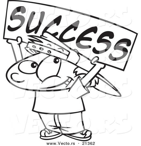 Vector of a Cartoon Boy Holding a Success Banner - Outlined Coloring Page
