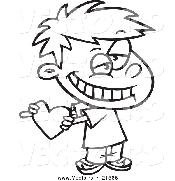 Vector of a Cartoon Boy Holding a Valentine Heart - Outlined Coloring Page