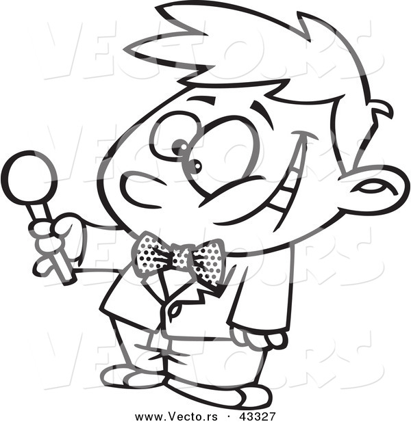 Vector of a Cartoon Boy Holding out a Microphone During an Interview - Coloring Page Outline