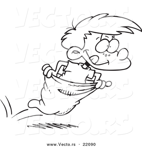 Vector of a Cartoon Boy Hopping in a Sack Race - Outlined Coloring Page