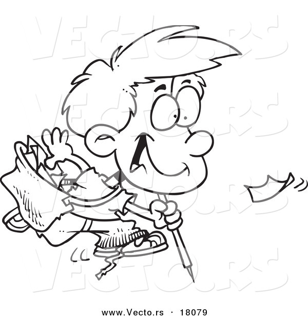 Vector of a Cartoon Boy Picking up Litter - Outlined Coloring Page
