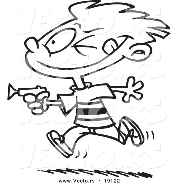 Vector of a Cartoon Boy Playing with a Dart Gun - Outlined Coloring Page