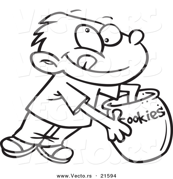 Vector of a Cartoon Boy Reaching in a Cookie Jar - Outlined Coloring Page