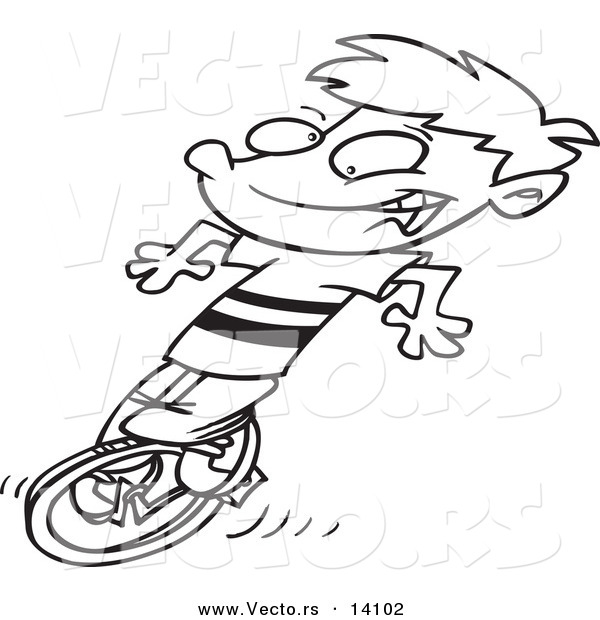 Vector of a Cartoon Boy Riding a Unicycle - Coloring Page Outline
