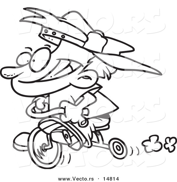 Vector of a Cartoon Boy Riding His Trike - Coloring Page Outline