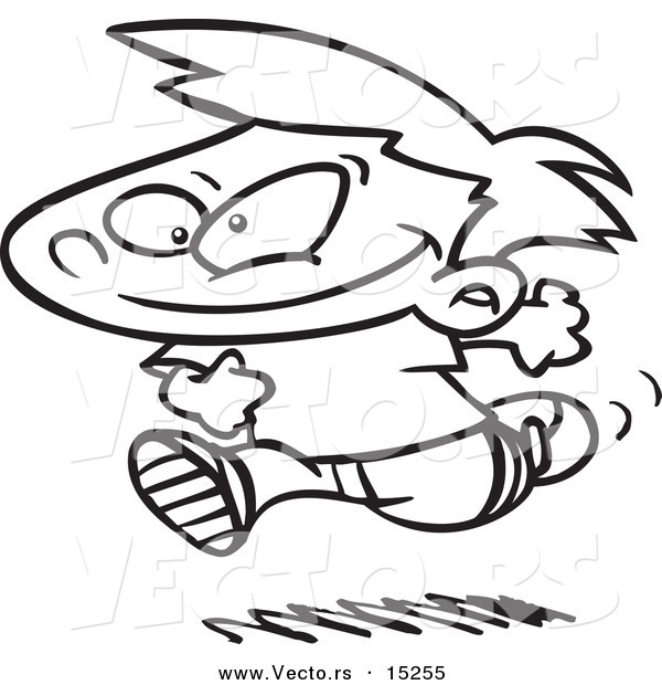 Vector of a Cartoon Boy Running - Coloring Page Outline
