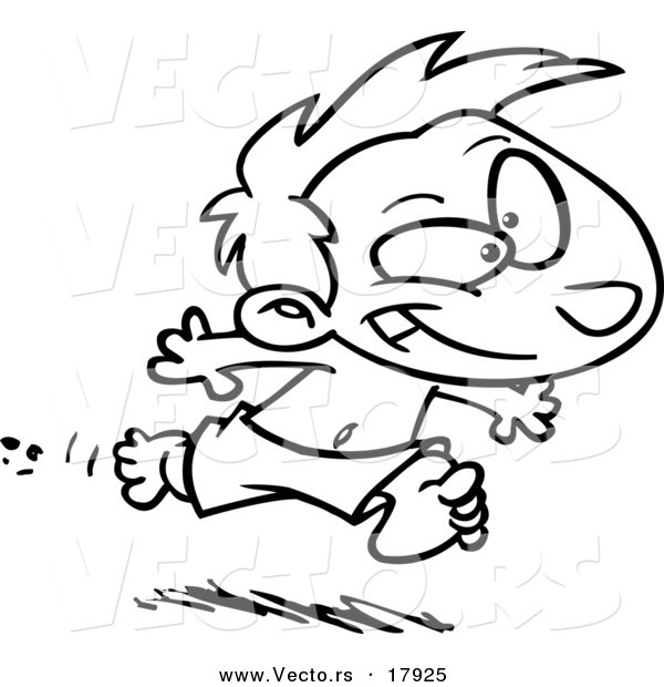 Vector of a Cartoon Boy Running to Swim - Outlined Coloring Page