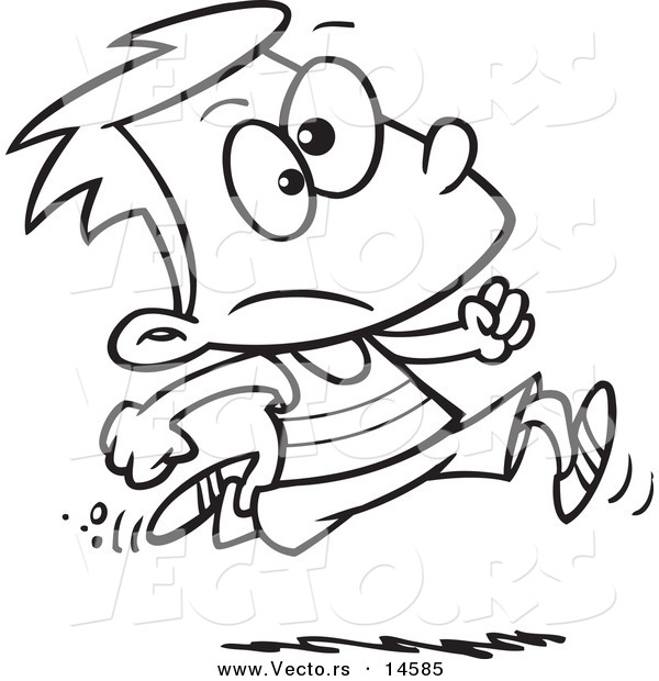 Vector of a Cartoon Boy Running Track - Coloring Page Outline