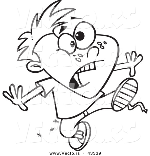 Vector of a Cartoon Boy Running with Ants in His Pants - Coloring Page Outline