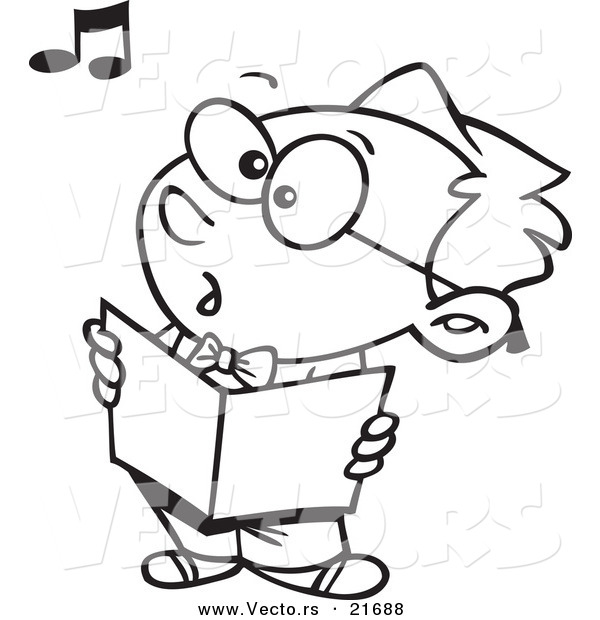 Vector of a Cartoon Boy Singing in Choir - Outlined Coloring Page