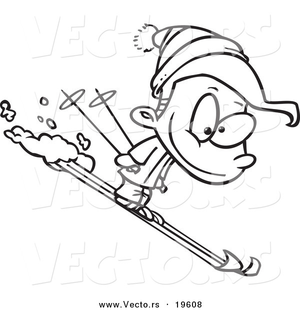 Vector of a Cartoon Boy Skiing - Outlined Coloring Page