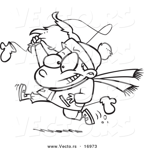 Vector of a Cartoon Boy Snatching Santas Beard - Coloring Page Outline