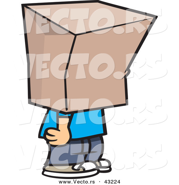 Vector of a Cartoon Boy Standing with a Bag over His Head