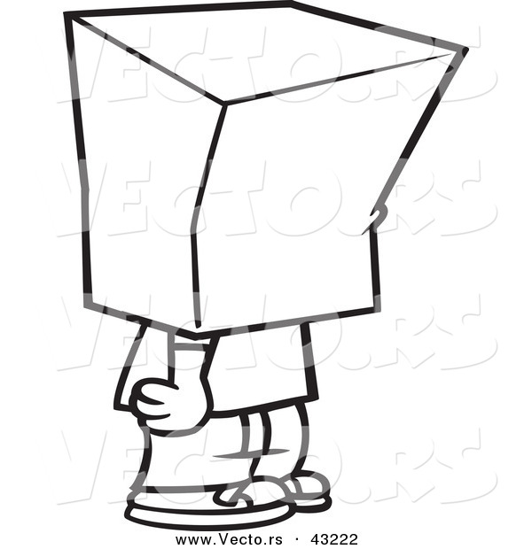 Vector of a Cartoon Boy Standing with a Bag over His Head - Coloring Page Outline