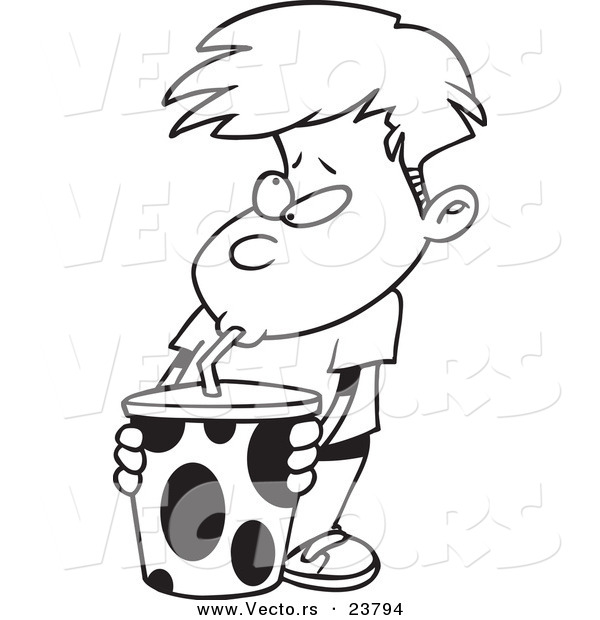 Vector of a Cartoon Boy Sucking Soda Through a Straw - Coloring Page Outline