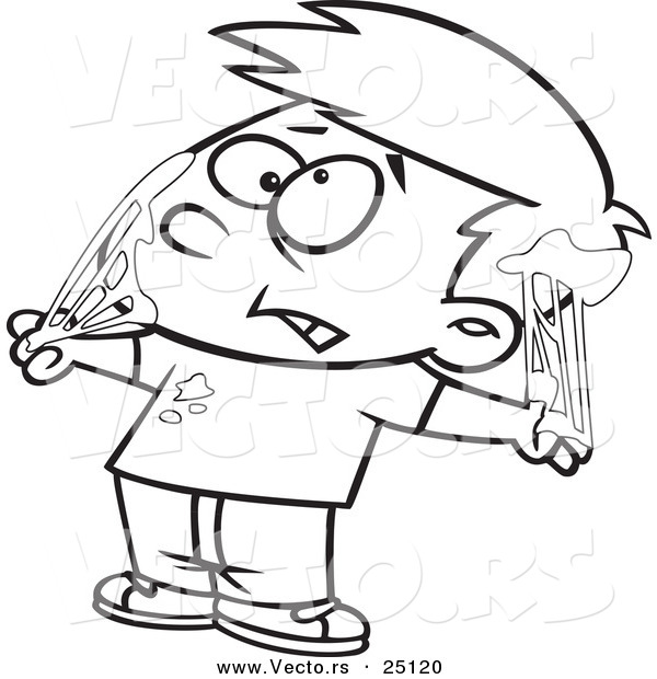 Vector of a Cartoon Boy Tangled in Bubble Gum - Coloring Page Outline