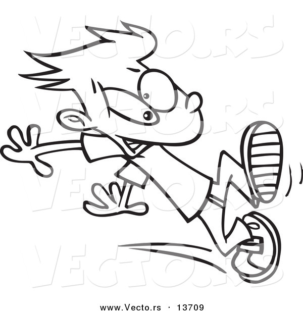 Vector of a Cartoon Boy Trying to Stop Himself when Running - Coloring Page Outline