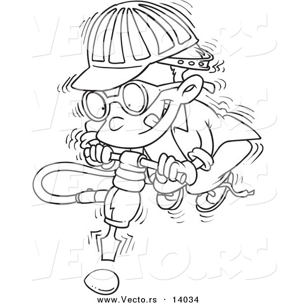 Vector of a Cartoon Boy Trying to Use a Jackahmmer on an Umbreakable Egg - Coloring Page Outline