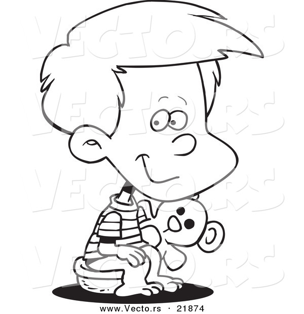Vector of a Cartoon Boy Using a Potty - Outlined Coloring Page