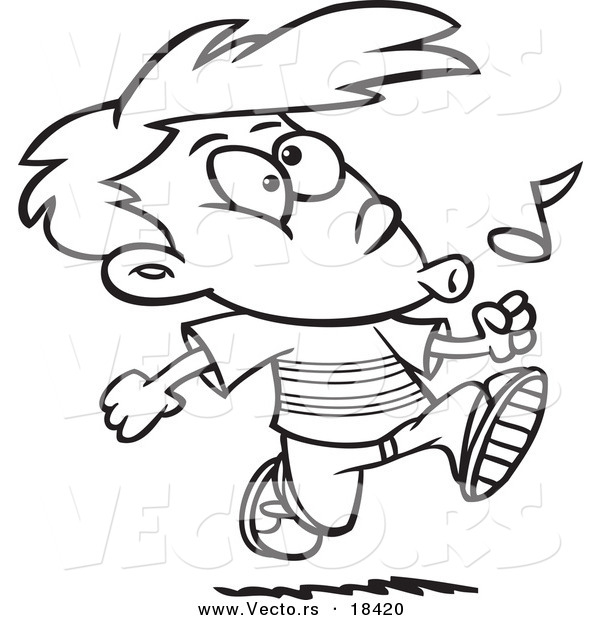 Vector of a Cartoon Boy Walking and Whistling - Outlined Coloring Page