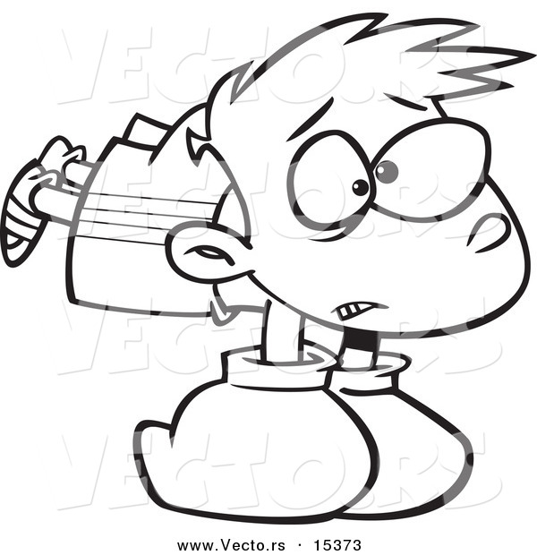 Vector of a Cartoon Boy Wearing Heavy Boxing Gloves - Coloring Page Outline