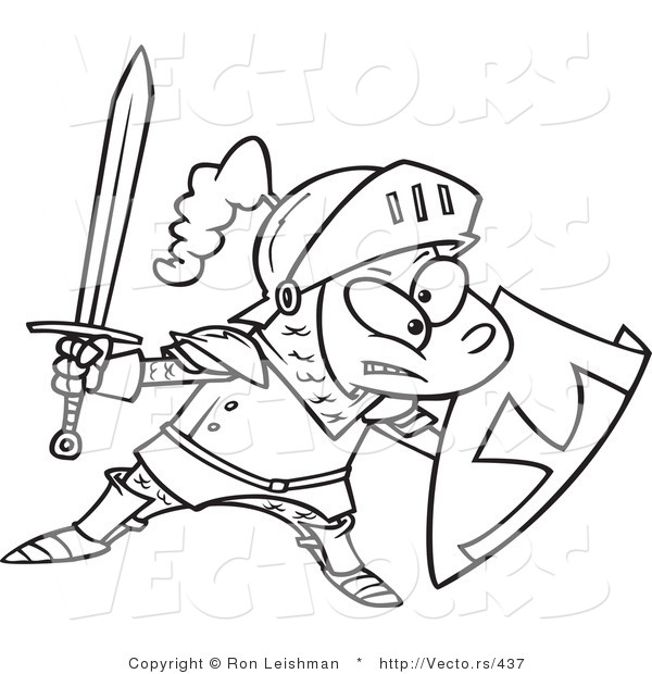 Vector of a Cartoon Boy Wearing Knight Gear with Sword and Shield