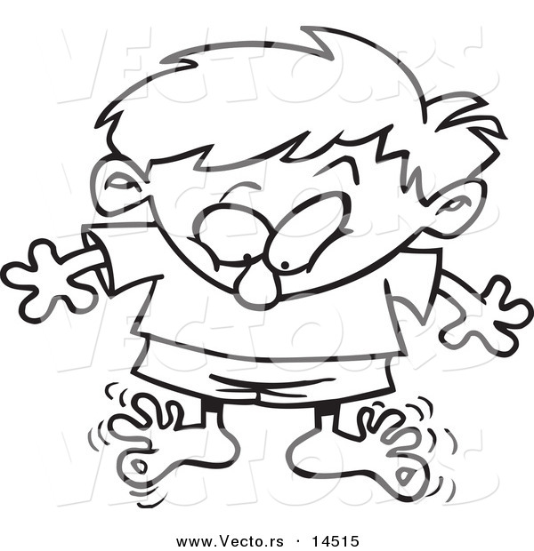 Vector of a Cartoon Boy Wiggling His Toes - Coloring Page Outline