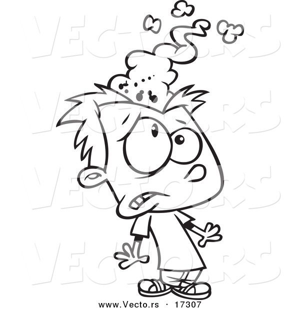 Vector of a Cartoon Boy with a Blasting Brain - Coloring Page Outline
