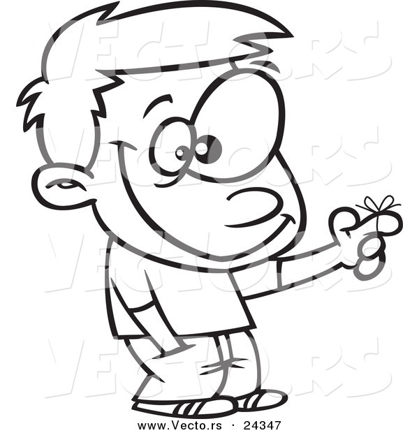 Vector of a Cartoon Boy with a Reminder Ribbon - Outlined Coloring Page