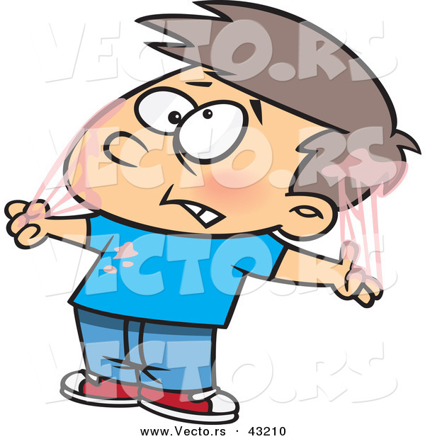 Vector of a Cartoon Boy with Bubble Gum in His Hair
