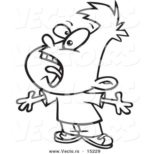 Vector of a Cartoon Boy Yelling - Coloring Page Outline