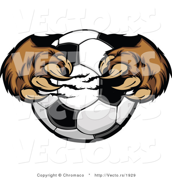 Vector of a Cartoon Brown Bear Mascot Gripping Soccer Ball with Paws and Claws
