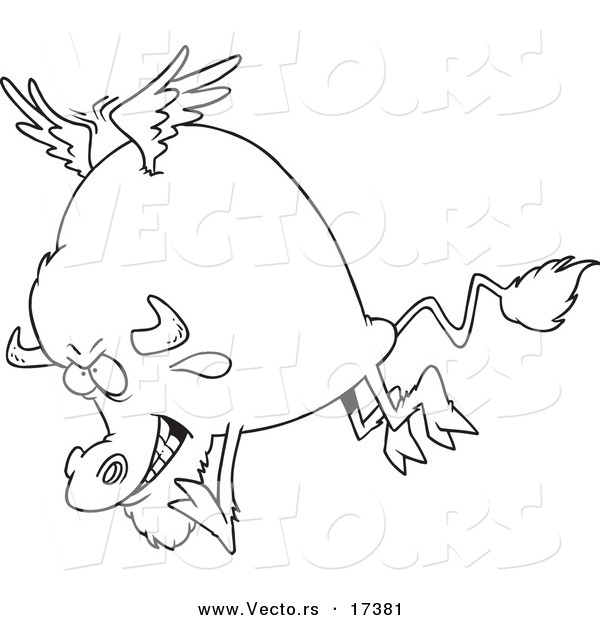 Vector of a Cartoon Buffalo with Wings - Coloring Page Outline