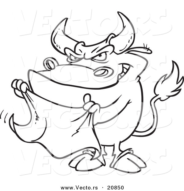 Vector of a Cartoon Bull Waving a Cape - Coloring Page Outline