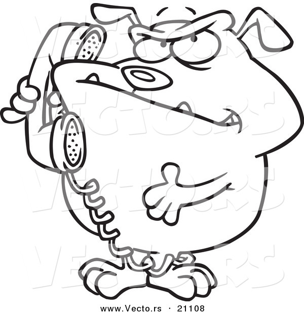 Vector of a Cartoon Bulldog Talking on a Phone - Coloring Page Outline