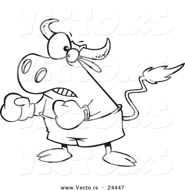 Vector of a Cartoon Bullfighter Bull Boxer - Outlined Coloring Page